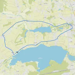 Mapa z zaznaczoną trasą rowerową wokół Jeziora Goczałkowickiego.
