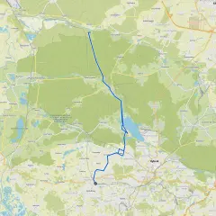 Mapa z zaznaczonymi trasami rowerowymi Rybnik i okolicami. Widoczne jeziora, lasy i drogi.