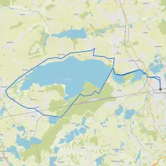 Mapa z zaznaczoną trasą wokół Jeziora Goczałkowickiego, prowadzącą przez Czechowice-Dziedzice.