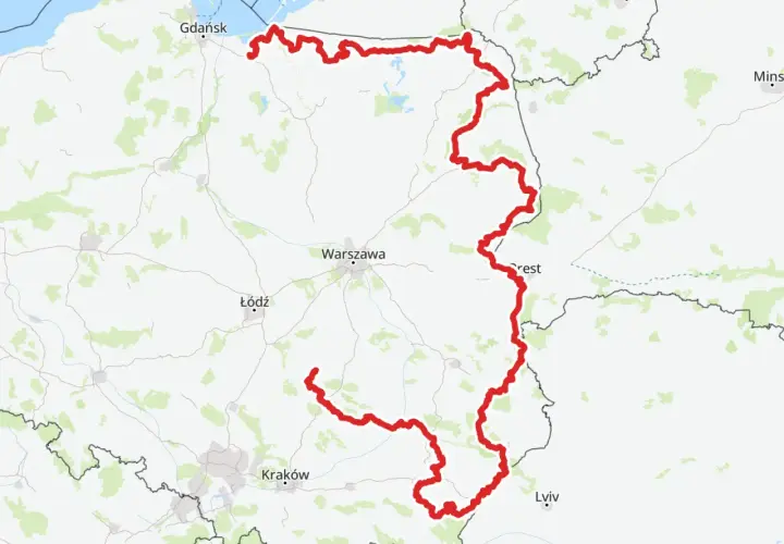 Trasa rowerowa Green Velo w Polsce, od Bałtyku przez Warszawę i Kraków aż po Lwów. Długość trasy to ponad 2000 km.