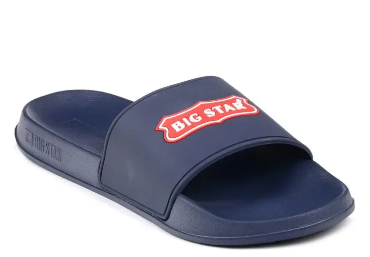 Granatowe klapki męskie basenowe Big Star z czerwonym logo. Idealne na basen i plażę.