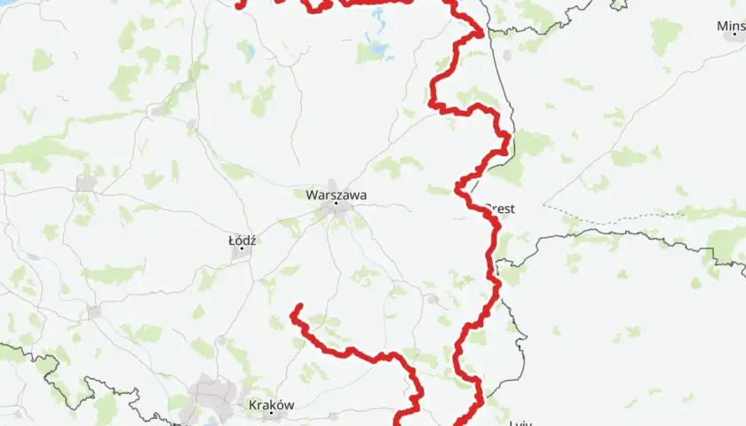 Trasa rowerowa Green Velo w Polsce, od Bałtyku przez Warszawę i Kraków aż po Lwów. Długość trasy to ponad 2000 km.