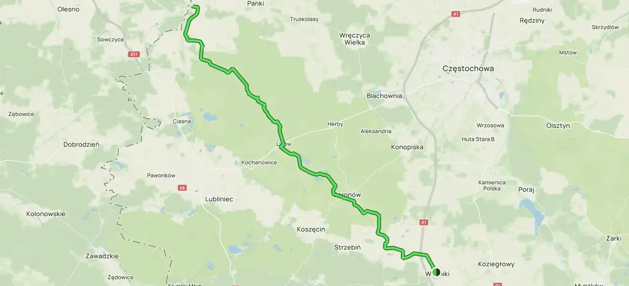 Trasa rowerowa liswarciański szlak rowerowy biegnie przez malownicze tereny, łącząc miejscowości takie jak Olesno, Lubliniec i Koziegłowy.